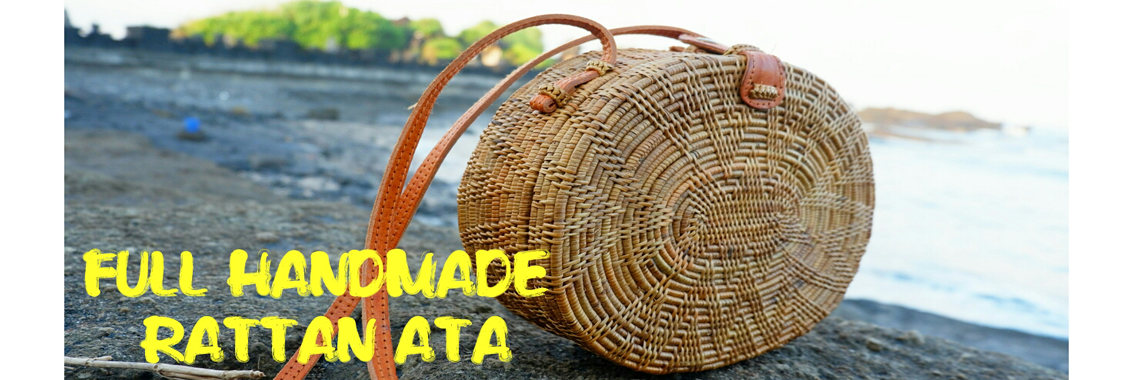 Ata round bag plain pattern with ribbon clip