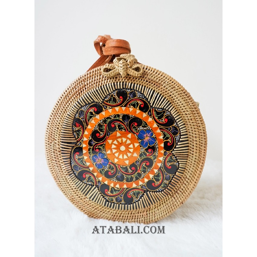 rattan round sling bag